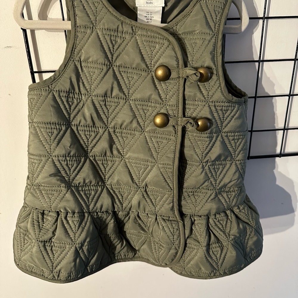 Kids Quilted Vest - Olive Green